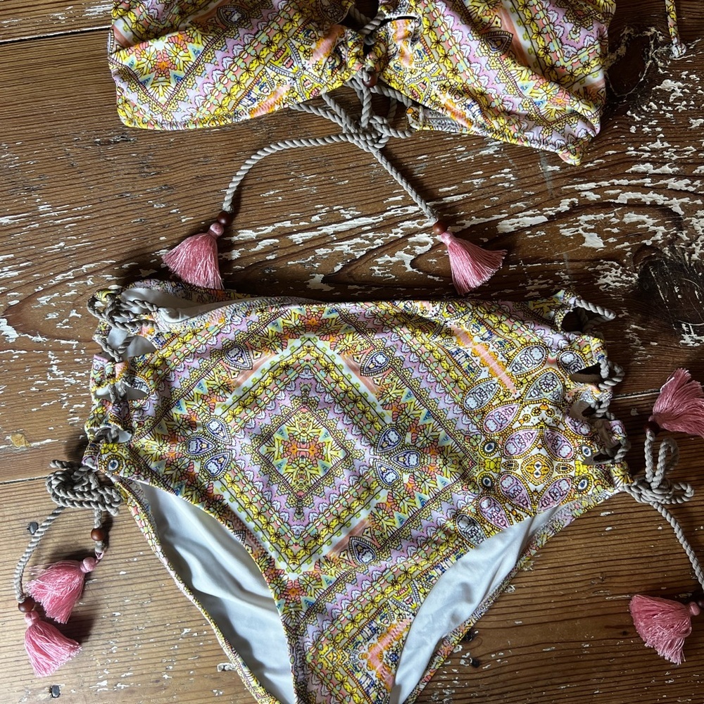 Victoria Secret Gorgeous Escape Pink Paisley High Waist Laceup Bikini - Picture 5 of 12